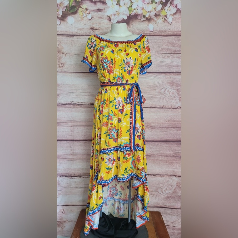 Flying Tomato Yellow Floral Hi-Lo Summer Dress  Size Small